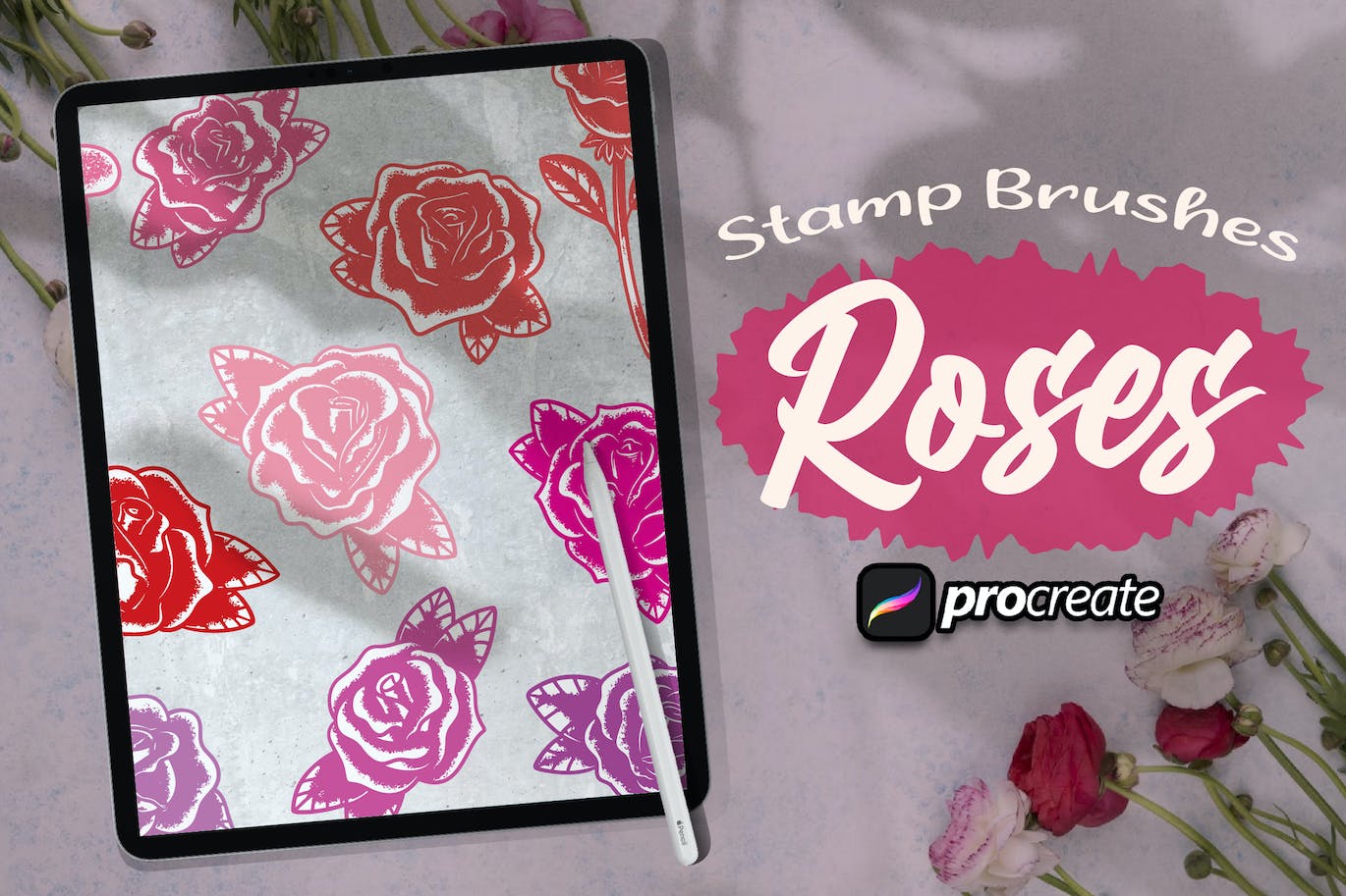 玫瑰花Procreate印章绘画笔刷素材 Dansdesign Roses Brush Stamp Procreate 笔刷资源 sucaiwan.com