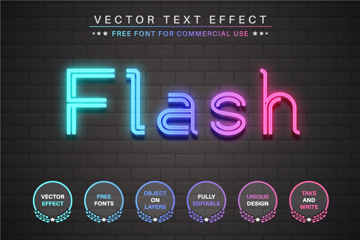 霓虹灯管矢量文字效果字体样式 Night Club – Editable Text Effect, Font Style 插件预设 sucaiwan.com