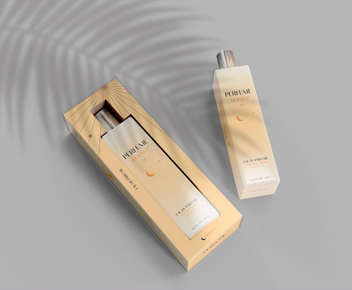 香水瓶纸盒包装样机图 Perfume Bottle with Packaging Mockup 样机素材 sucaiwan.com