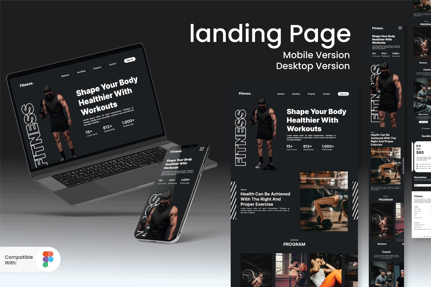 健身俱乐部网站着陆页模板 Fitness Landing Page APP UI sucaiwan.com