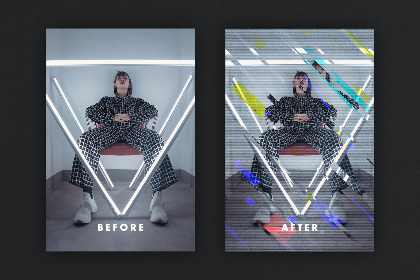 几何形状毛刺PS照片效果模板 Anaglitch Photoshop Effect 插件预设 sucaiwan.com
