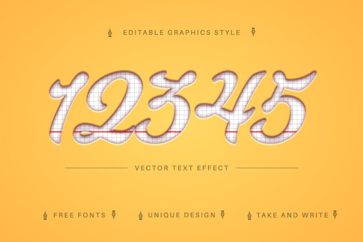 白纸网格矢量文字效果字体样式 School Paper – Editable Text Effect, Font Style 插件预设 sucaiwan.com