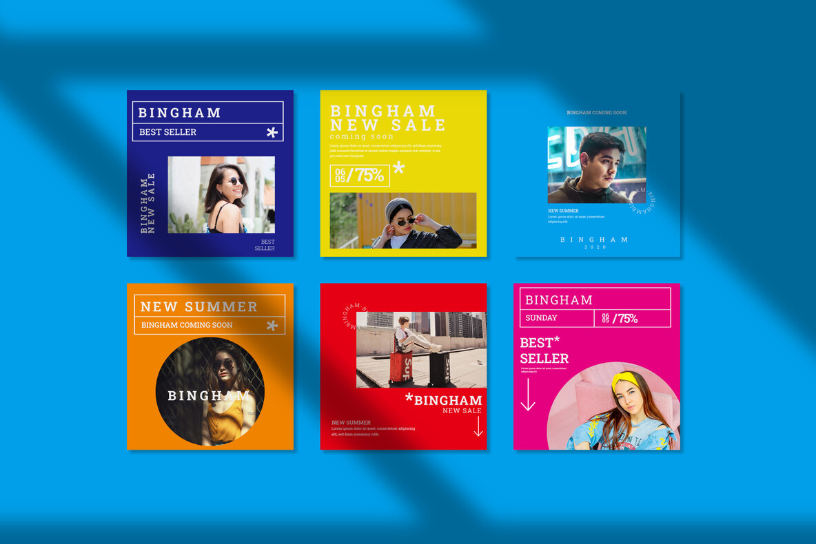 潮流现代社交错版文字PSD模板Bingham – Instagram Post and Stories 设计素材 sucaiwan.com