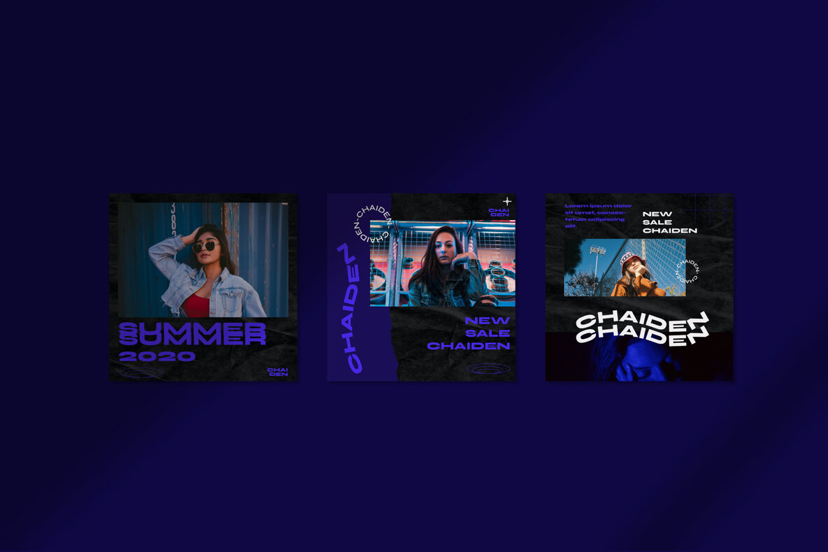 深蓝色时髦现代社交体育运动错版文字PSD模板 Chaiden – Instagram Template 设计素材 sucaiwan.com