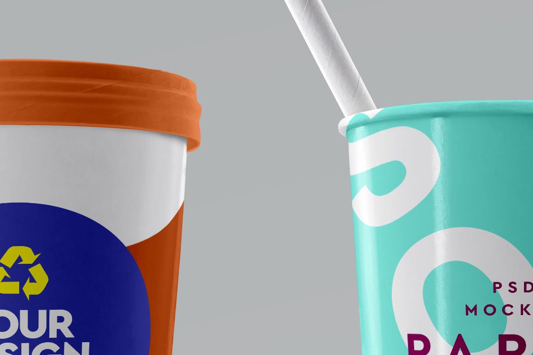 可回收饮料纸杯设计样机 Paper Cup Mockup Recycled White 01 样机素材 sucaiwan.com