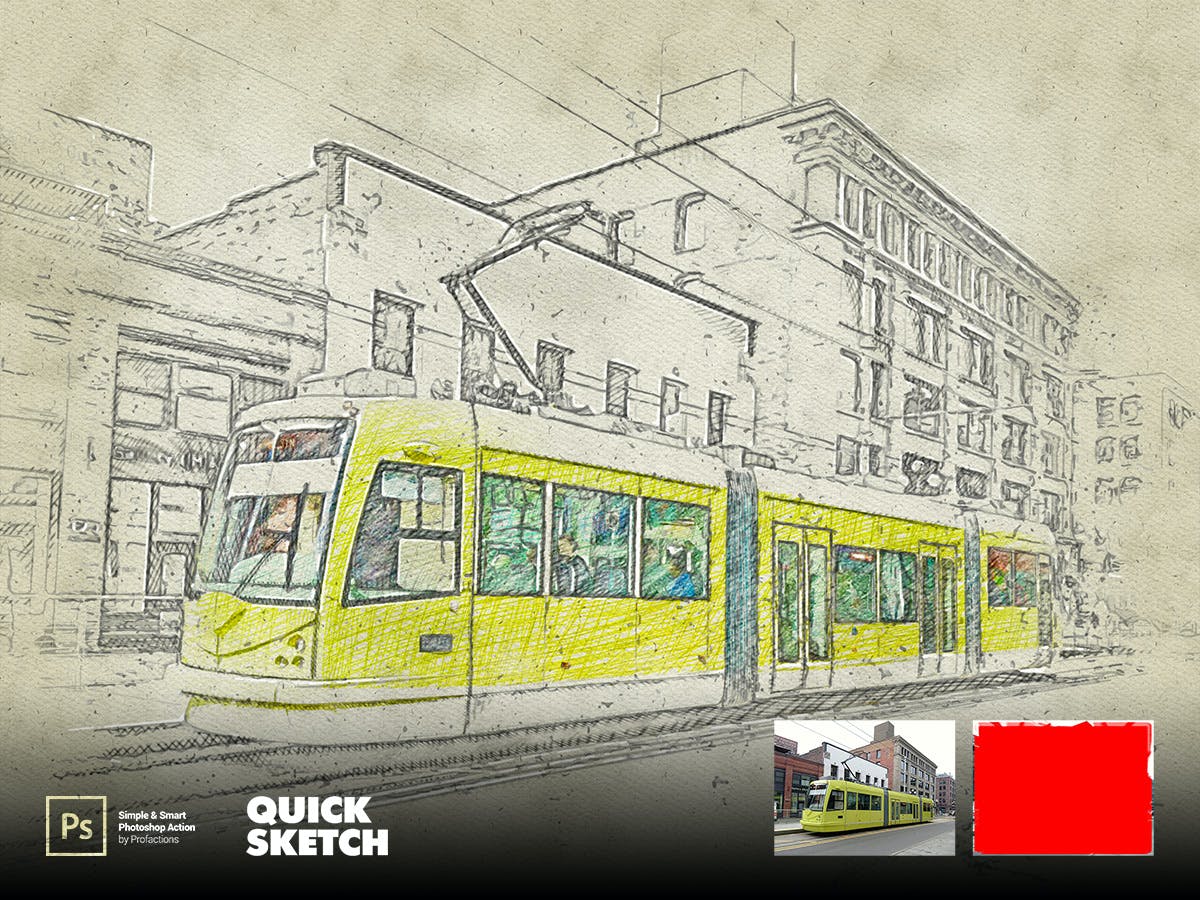 快速素描效果照片处理Photoshop动作 Quick Sketch Photoshop Action 插件预设 sucaiwan.com