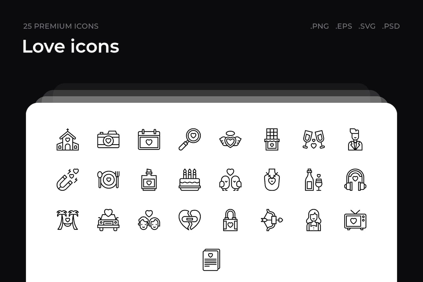 25枚情人节主题简约线条矢量图标 Love icons 图标素材 sucaiwan.com