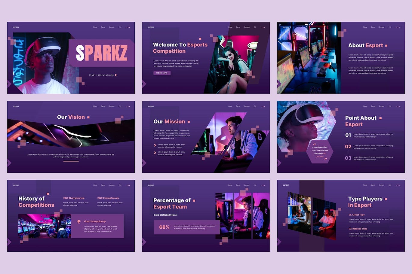 电子竞技和游戏Google幻灯片模板下载 Sparkz – Esport & Gaming Google Slides Template 幻灯图表 sucaiwan.com