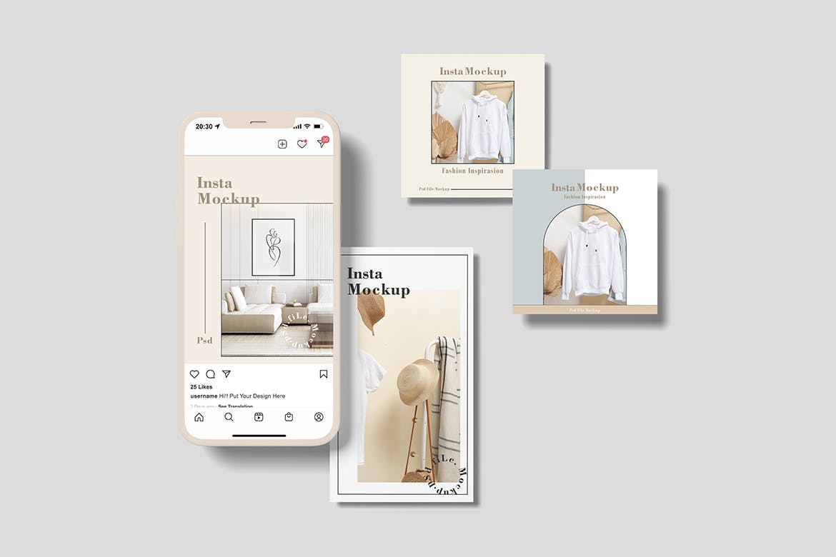 Insta故事和帖子手机屏幕样机图 Insta Stories and Posts Mockup 样机素材 sucaiwan.com