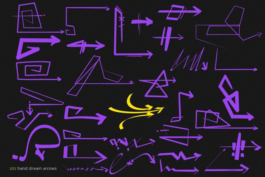 PS笔刷-101款手绘箭头图案PS笔刷PNG素材下载 图片素材 sucaiwan.com
