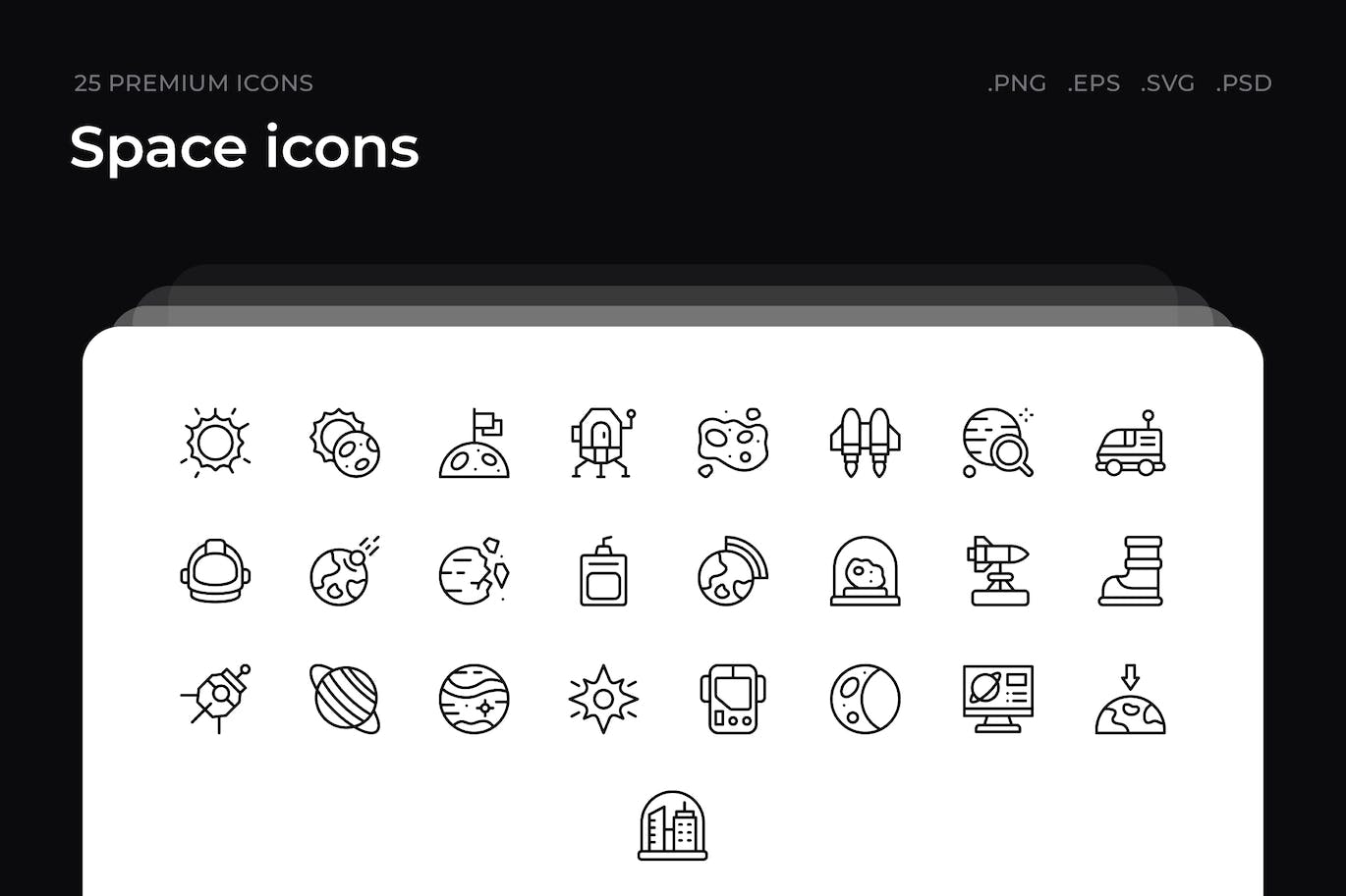 25枚太空主题简约线条矢量图标 Space icons 图标素材 sucaiwan.com