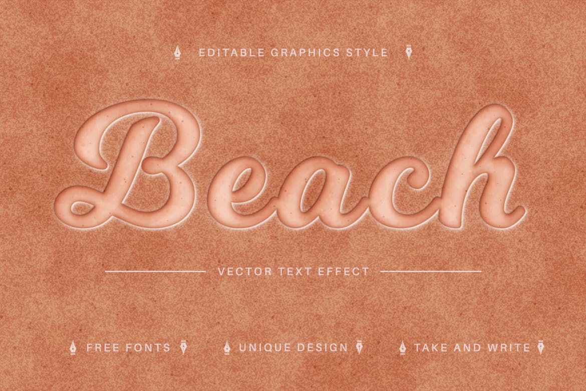 沙色矢量文字效果字体样式 Beach Sand – Editable Text Effect, Font Style 插件预设 sucaiwan.com