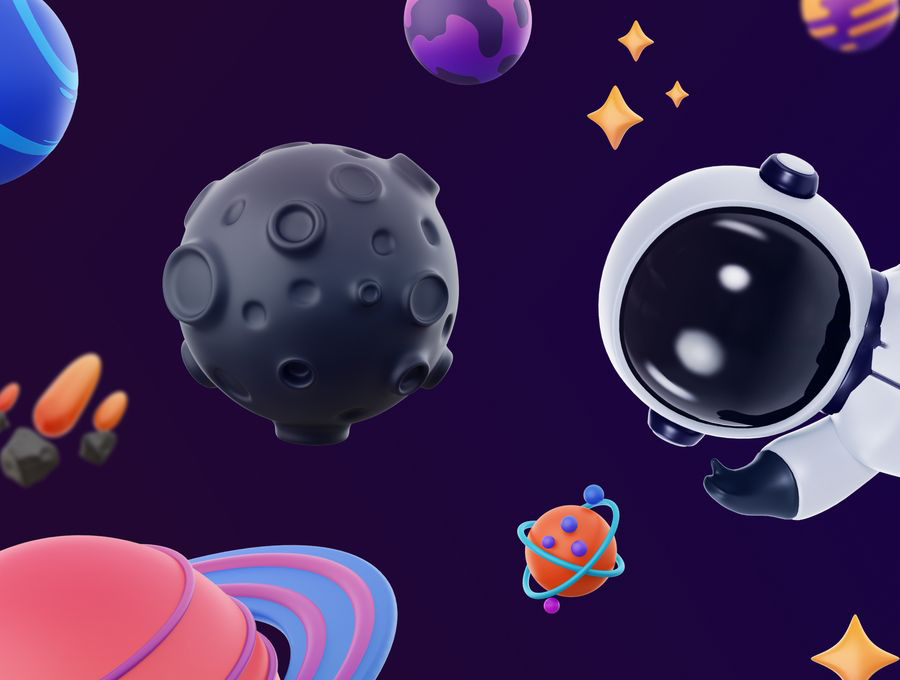 3D图标-3D立体宇航员太空主题插画blender模型PNG素材 图片素材 sucaiwan.com