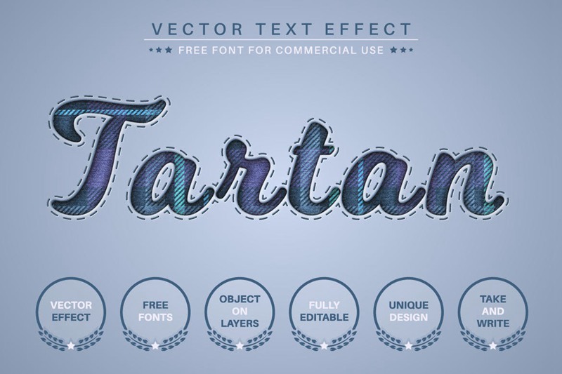 牛仔裤格纹矢量文字效果字体样式 Jeans Tartan – Editable Text Effect, Font Style 插件预设 sucaiwan.com