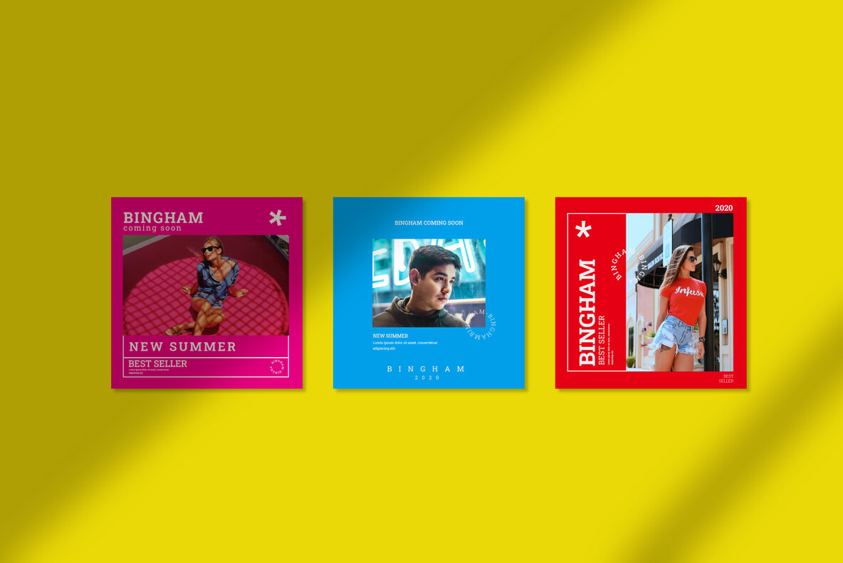 潮流现代社交错版文字PSD模板Bingham – Instagram Post and Stories 设计素材 sucaiwan.com