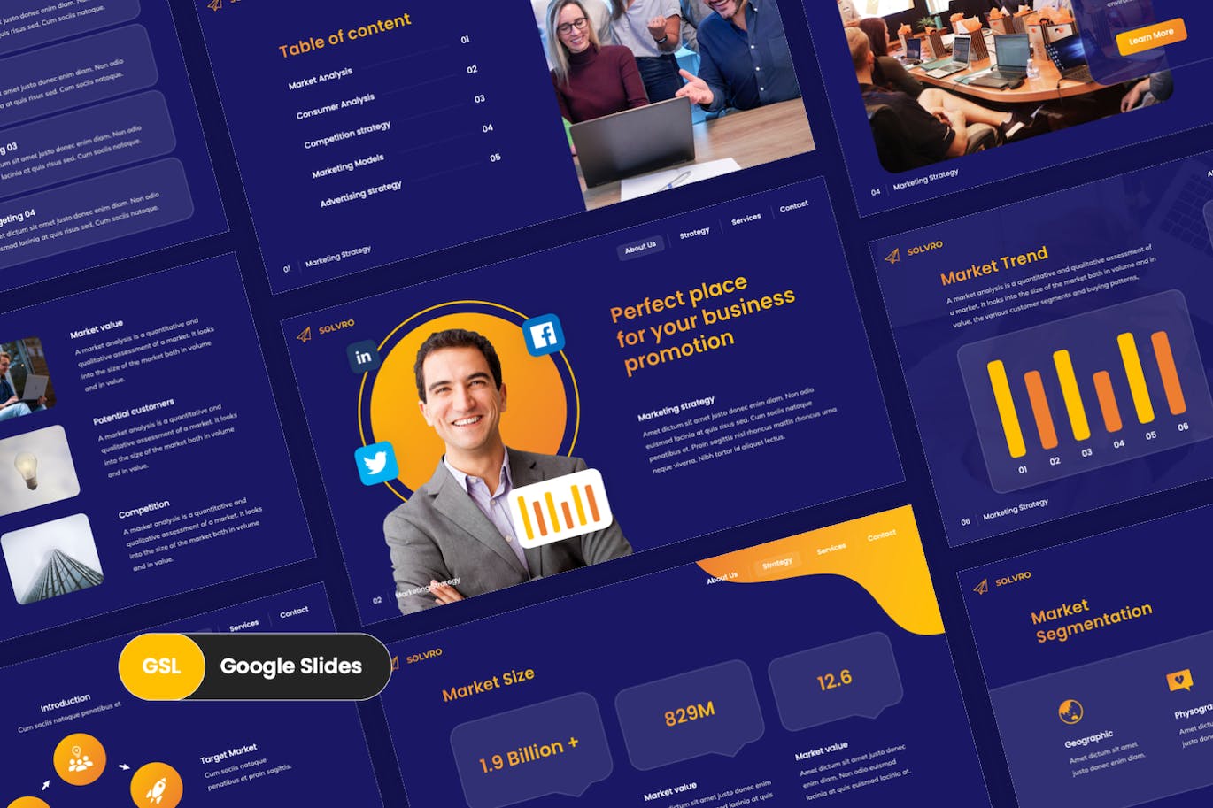 市场营销战略谷歌幻灯片素材 Solvro – Marketing Strategy Google Slides Template 幻灯图表 sucaiwan.com