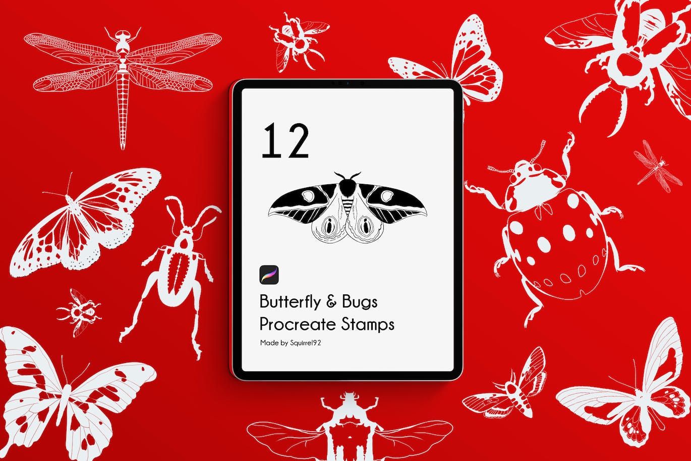 蝴蝶和虫子Procreate印章笔刷 Butterfly & Bugs Procreate Stamps 笔刷资源 sucaiwan.com
