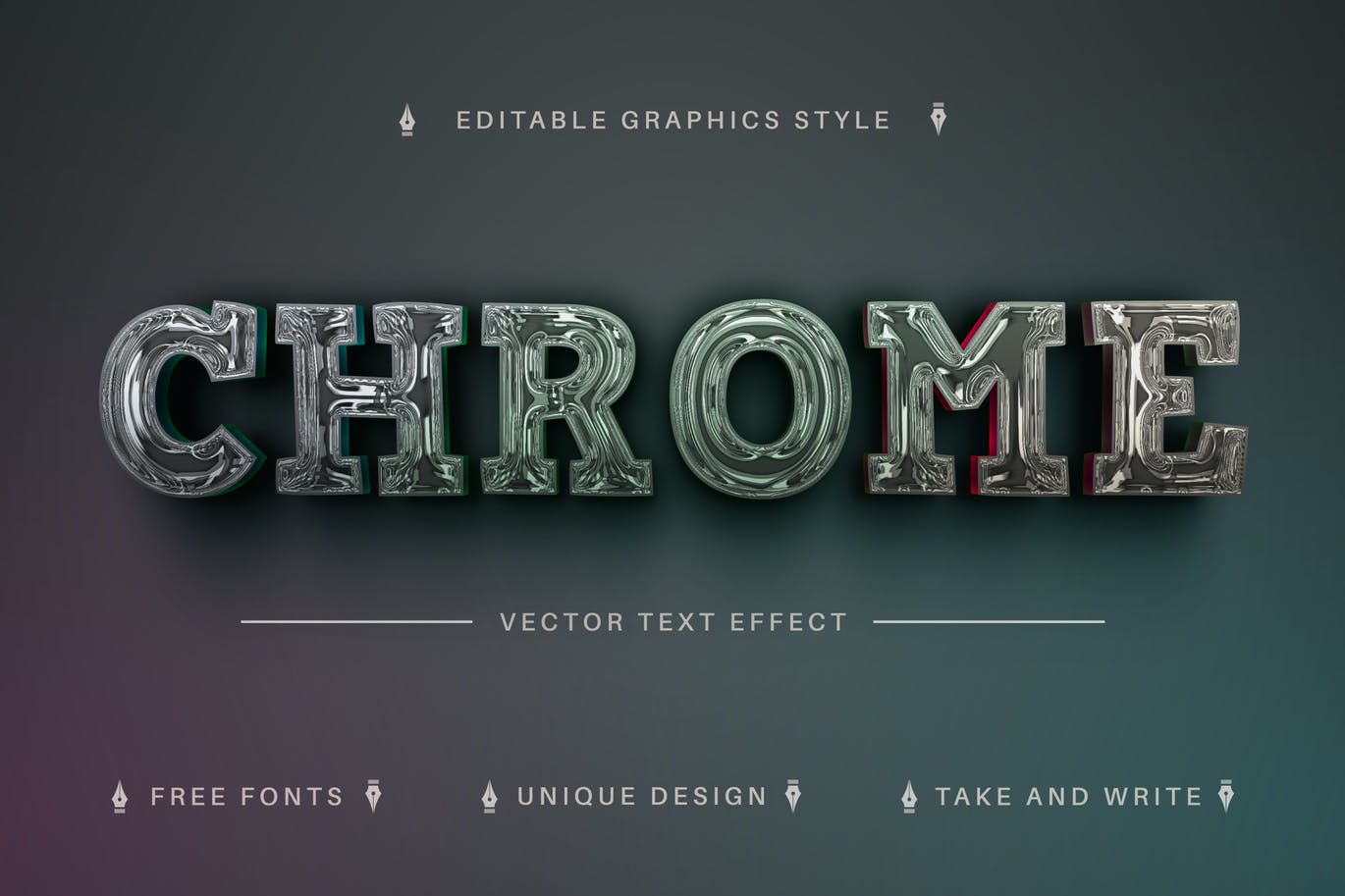 深色镀铬矢量文字效果字体样式 Dark Chrome – Editable Text Effect, Font Style 插件预设 sucaiwan.com