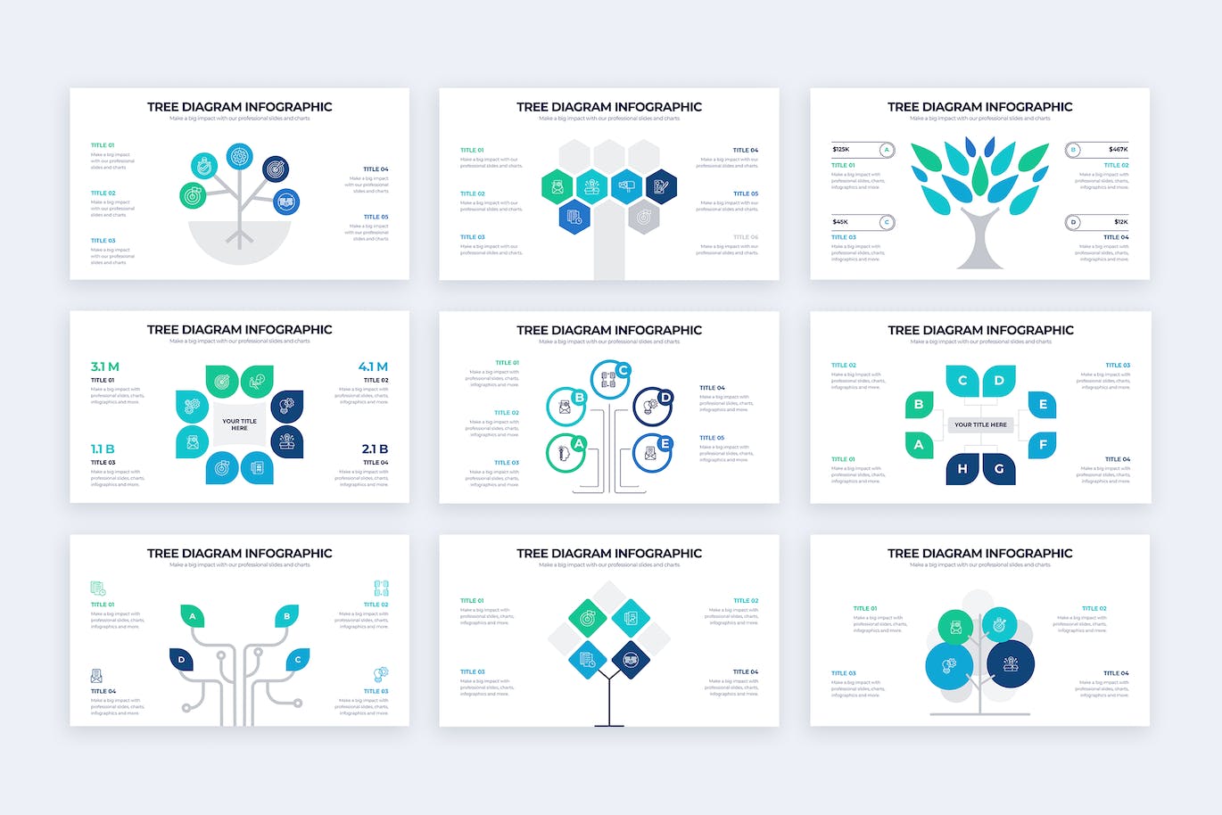 现代树图信息图表Google幻灯片模板 Business Tree Diagram Google Slides Infographics 幻灯图表 sucaiwan.com