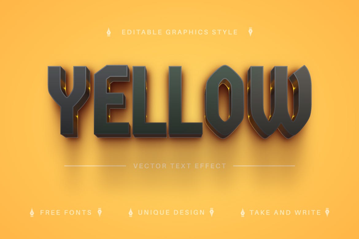 黑金矢量文字效果字体样式 Yellow Banana – Editable Text Effect, Font Style 插件预设 sucaiwan.com