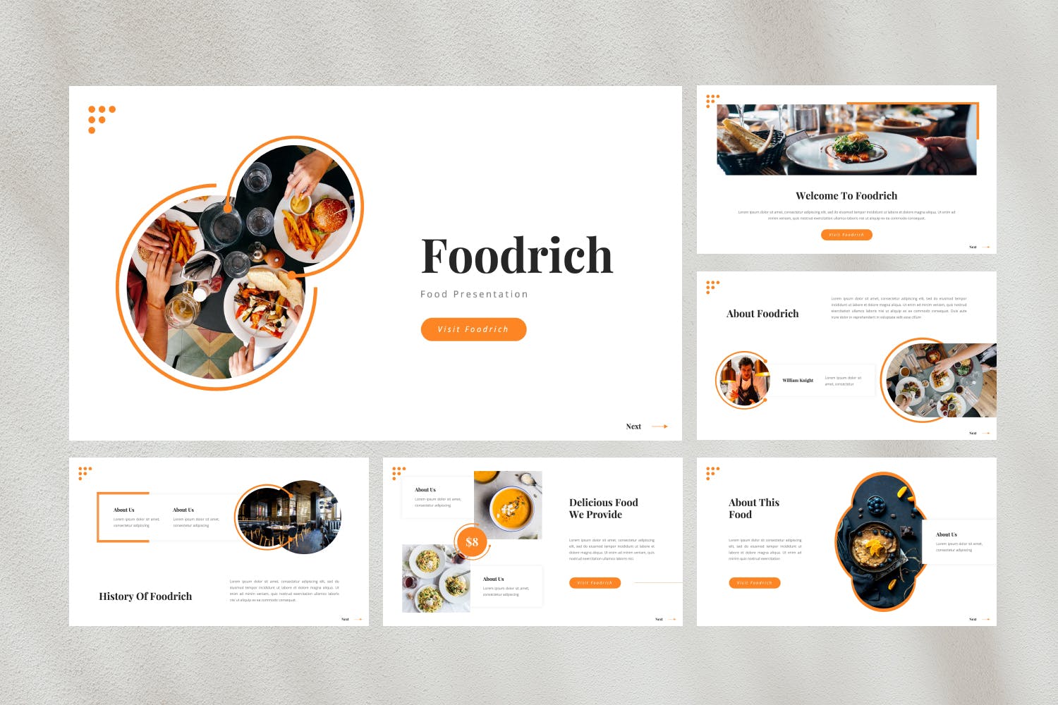 餐厅美食演示PPT模板 Foodrich – Food PowerPoint Template 幻灯图表 sucaiwan.com