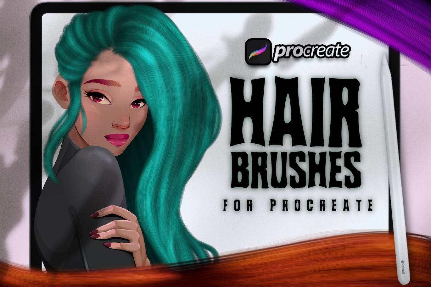 头发Procreate绘画笔刷素材 Dans Hair Brush Procreate 笔刷资源 sucaiwan.com