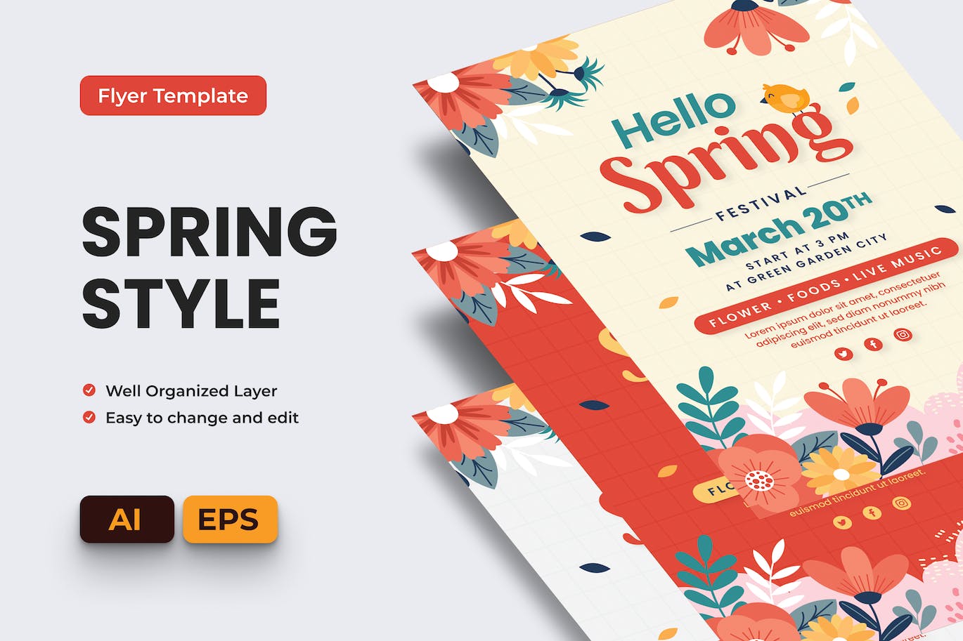 春季风格海报传单Ai和EPS模板 Spring Style Flyer Ai & EPS Template 设计素材 sucaiwan.com