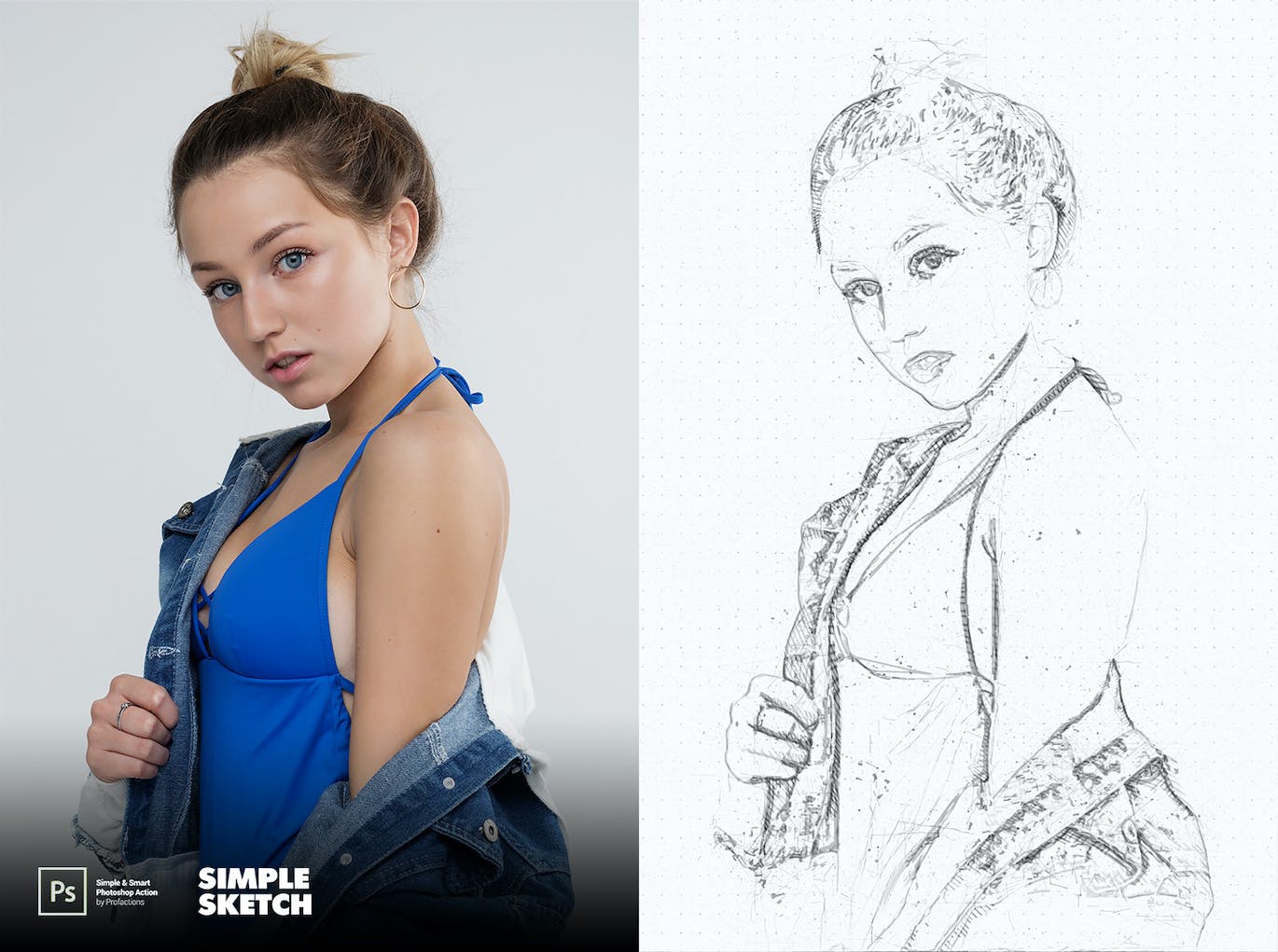 简单素描效果照片处理ps动作 Simple Sketch Photoshop Action 插件预设 sucaiwan.com