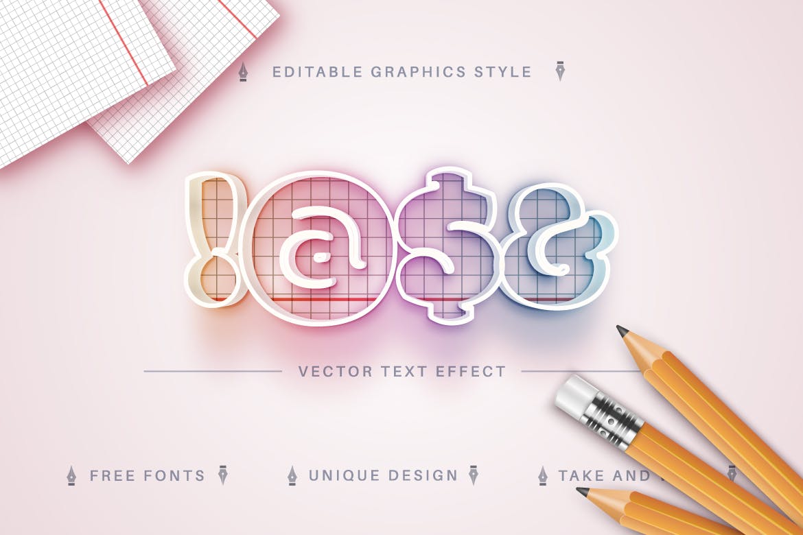 课本网格矢量文字效果字体样式 School Textbook – Editable Text Effect, Font Style 插件预设 sucaiwan.com