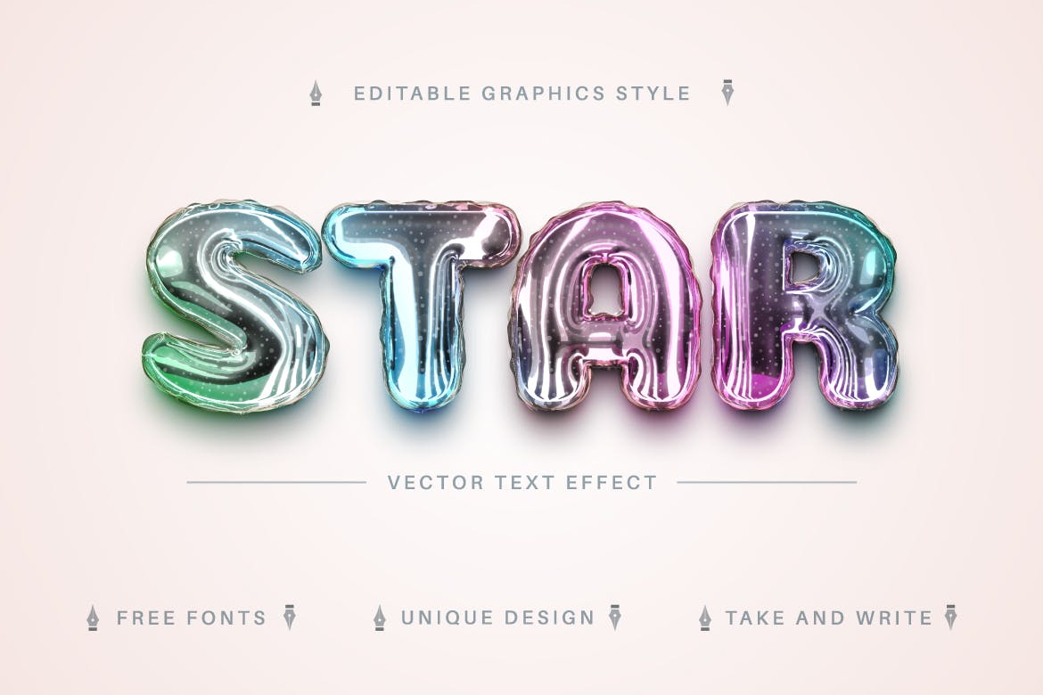 全息气球矢量文字效果字体样式 Bubble Holo – Editable Text Effect, Font Style 插件预设 sucaiwan.com