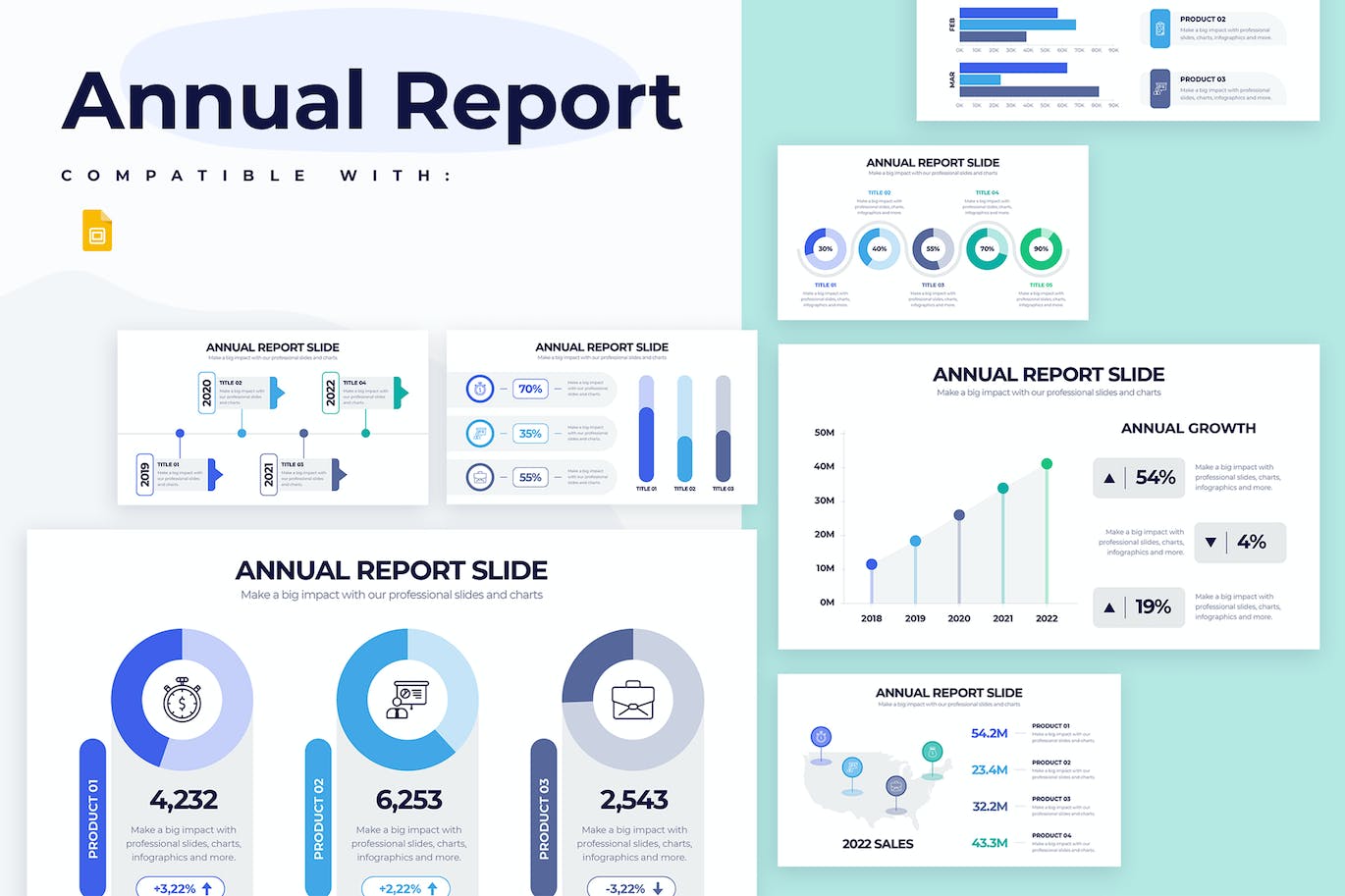 现代年度报告信息图表谷歌幻灯片创意模板 Business Annual Report Google Slides Infographics 幻灯图表 sucaiwan.com