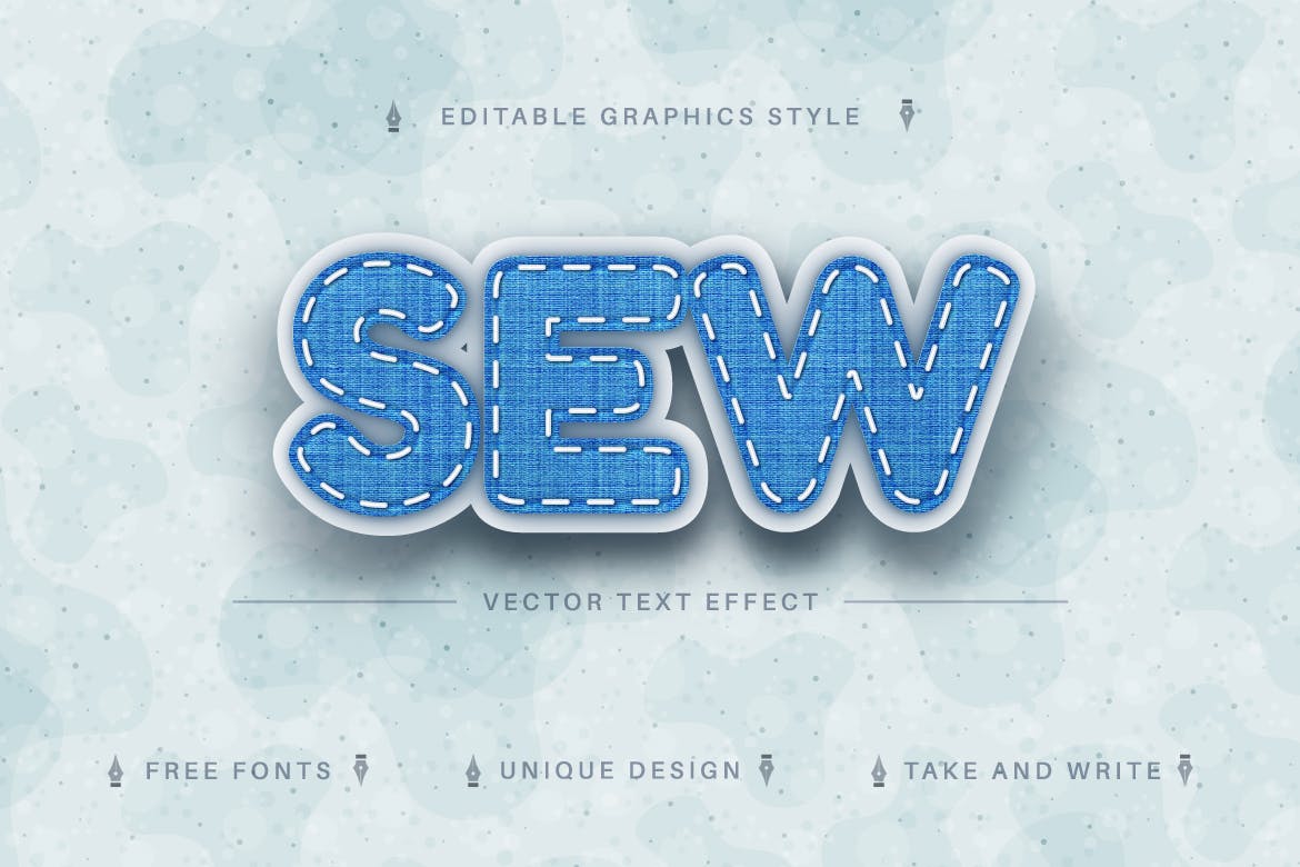 牛仔裤纺织矢量文字效果字体样式 Jeans Textile – Editable Text Effect, Font Style 插件预设 sucaiwan.com