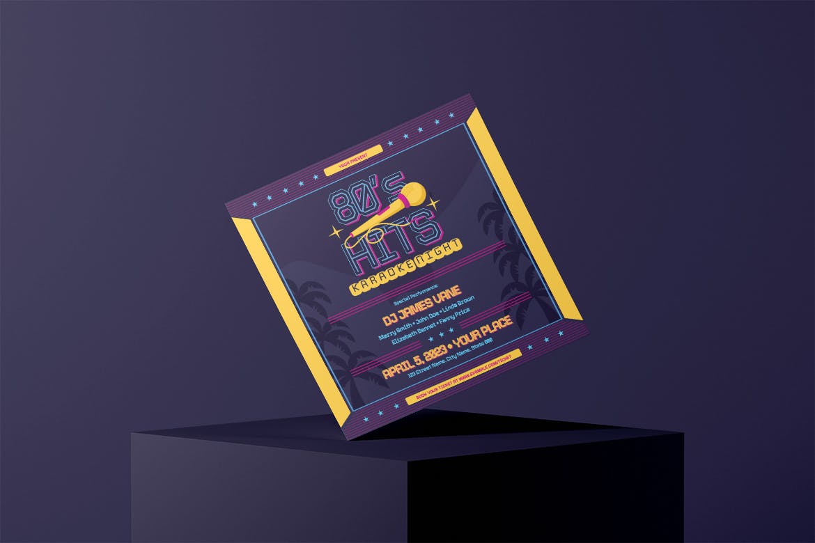 80年代卡拉OK之夜海报传单媒体套件 Karaoke Night 80s – Flyer Media Kit 设计素材 sucaiwan.com