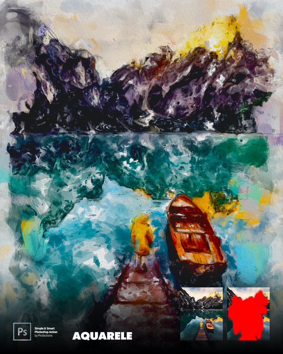 水彩画效果照片处理ps动作 Aquarelle Photoshop Action 插件预设 sucaiwan.com