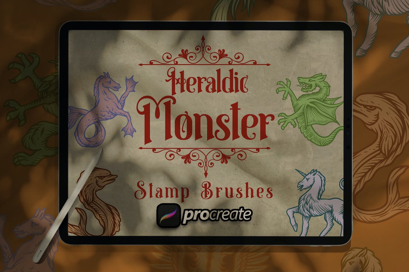 神话怪物Procreate印章绘画笔刷素材 Heraldic Monster Stamp Brush Stamp Procreate 笔刷资源 sucaiwan.com