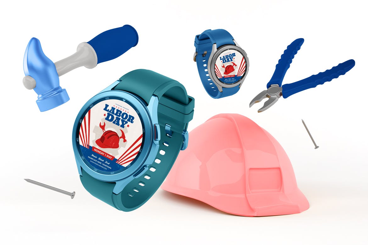 劳动节元素三星Watch 4手表样机 Watch 4 Labor Day 样机素材 sucaiwan.com