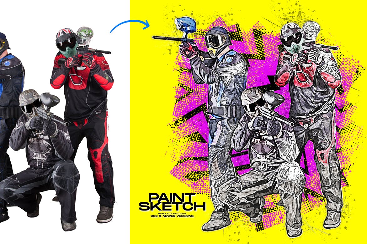 油画素描效果照片处理Photoshop动作 Paint Sketch Photoshop Action 插件预设 sucaiwan.com