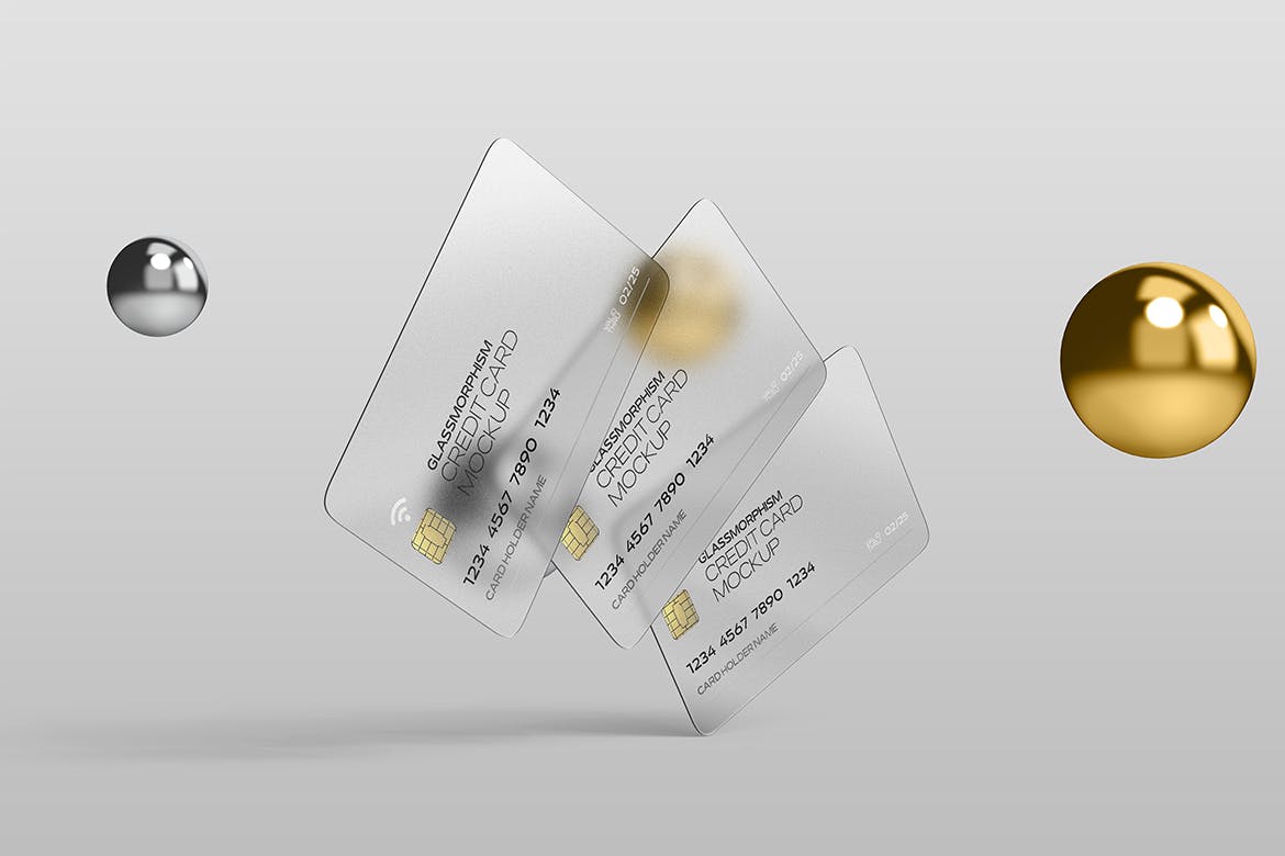磨砂玻璃效果信用卡设计样机 Glass Effect Credit Card Mockups 样机素材 sucaiwan.com
