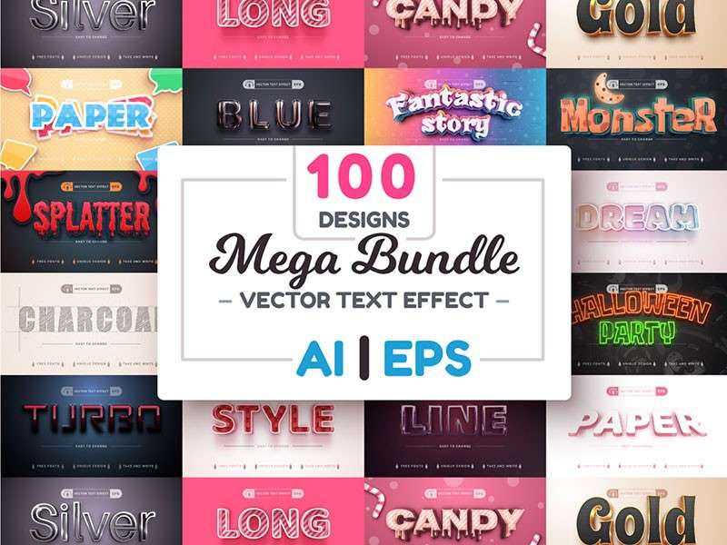 100个标题设计矢量文本样式，AI源文件 图片素材 sucaiwan.com