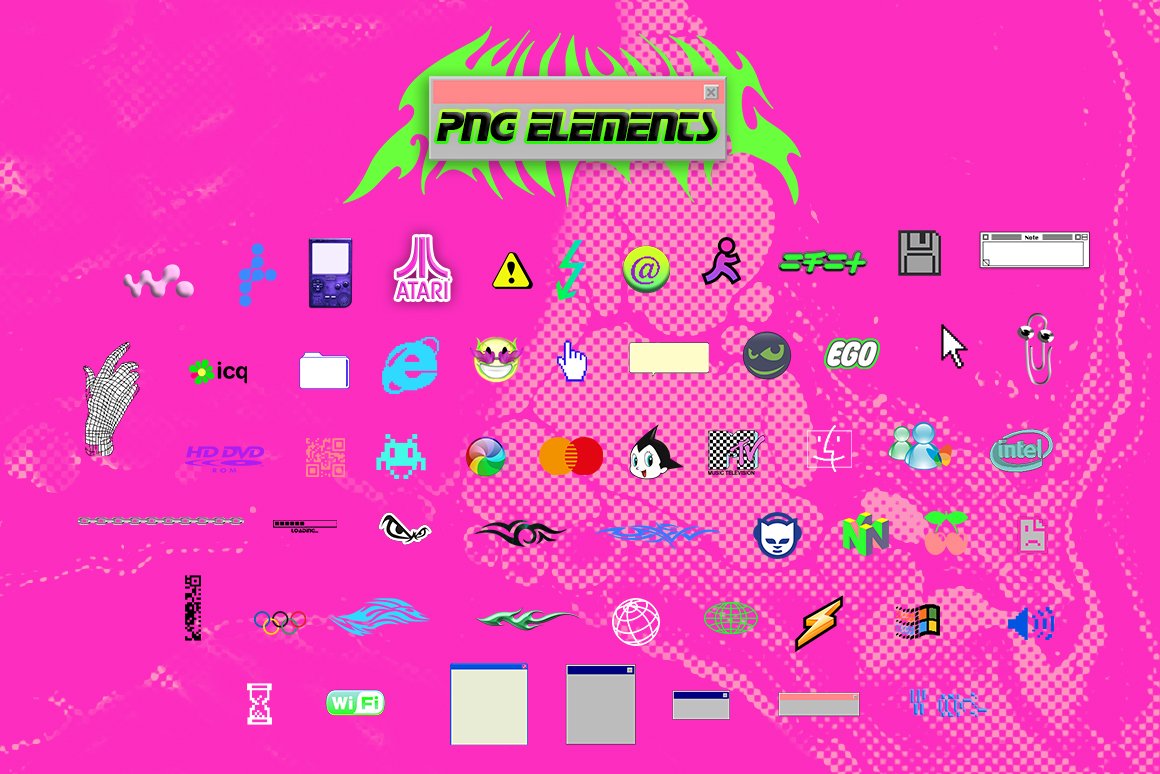 复古Win95元素贴纸像素化可编辑PSD模板 HYPERHIRO Retro templates instagram 图片素材 sucaiwan.com