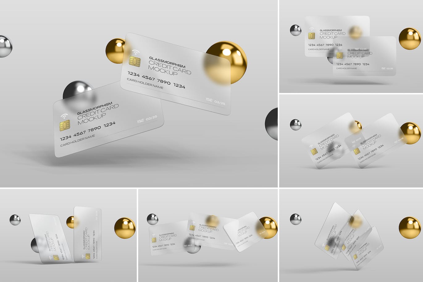 磨砂玻璃效果信用卡设计样机 Glass Effect Credit Card Mockups 样机素材 sucaiwan.com