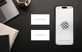 iPhone 14 Pro手机和名片样机模板 iPhone 14 Pro & Business Card Mockup