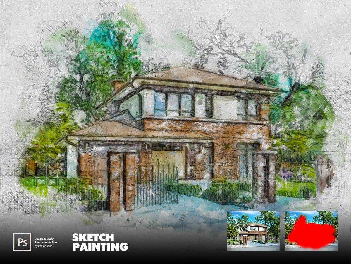 素描绘画效果照片处理ps动作 Sketch Painting Photoshop Action 插件预设 sucaiwan.com