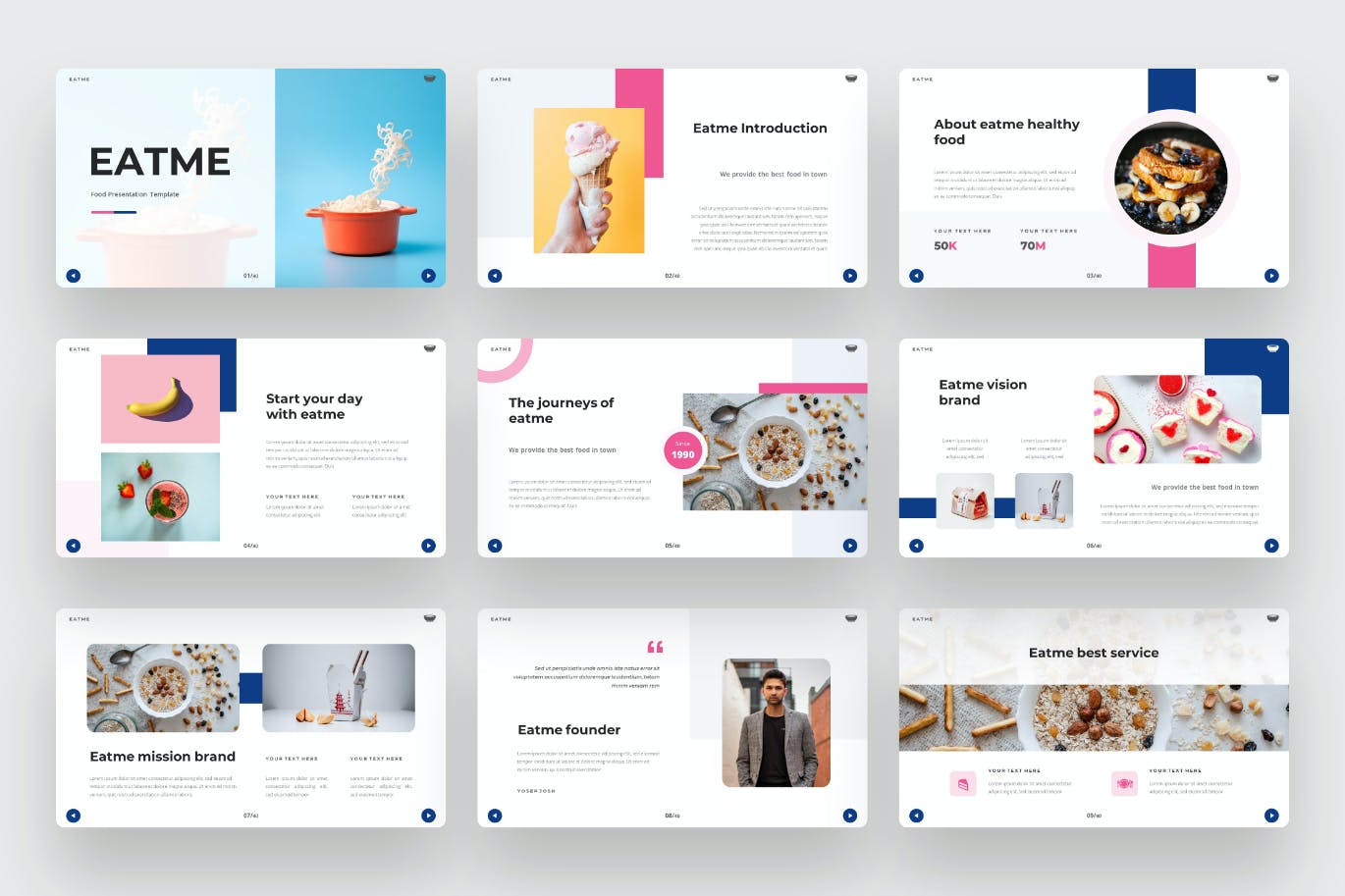 食品作品集幻灯片演示PPT模板 EATME – Food PowerPoint Template 幻灯图表 sucaiwan.com