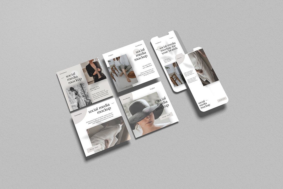 优雅的社交贴图&iPhone屏幕样机V2 Elegant Social Media Mockup V2 样机素材 sucaiwan.com