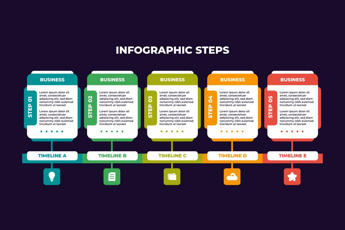 扁平化信息图表步骤设计模板 Flat Infographic Business Steps Design Template 幻灯图表 sucaiwan.com