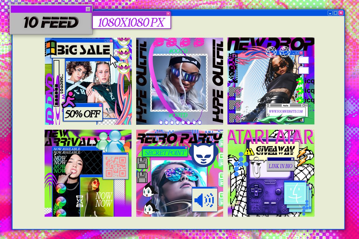 复古Win95元素贴纸像素化可编辑PSD模板 HYPERHIRO Retro templates instagram 图片素材 sucaiwan.com