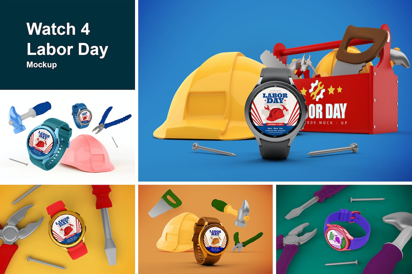 劳动节元素三星Watch 4手表样机 Watch 4 Labor Day 样机素材 sucaiwan.com