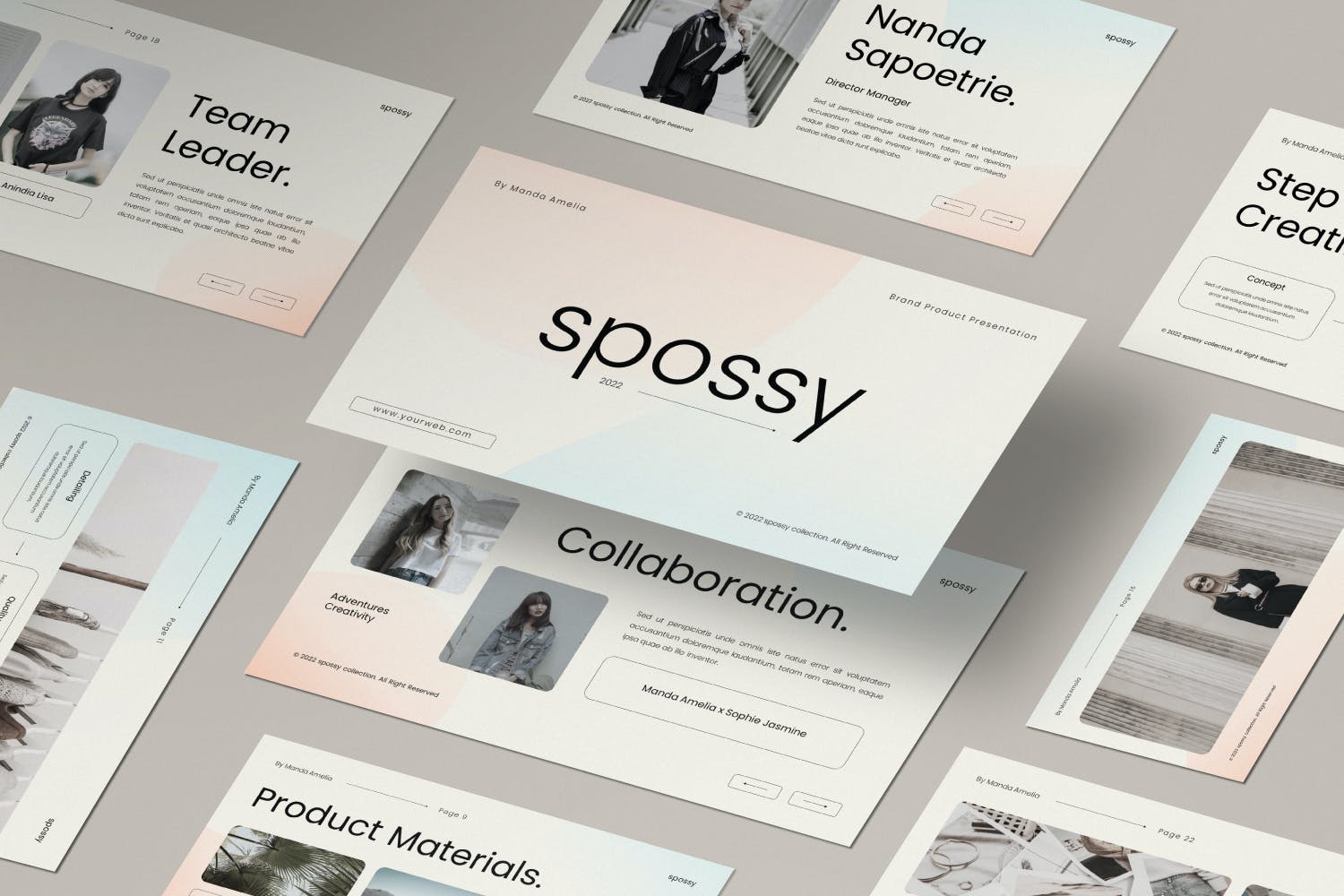 品牌产品PPT设计模板 Spossy Brand Product Presentation Powerpoint 幻灯图表 sucaiwan.com