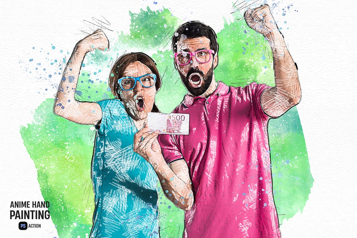 动漫手绘效果照片处理Photoshop动作 Anime Hand Painting Photoshop Action 插件预设 sucaiwan.com